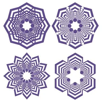 Set of simple geometric design elements, purple shapes on white background Stock Illustration