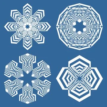 Set of simple geometric design elements, white shapes on blue background Stock Illustration