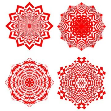 Set of simple geometric design elements, red shapes on white background Stock Illustration