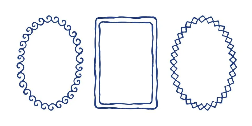 Set of simple geometric frames in a minimalist style. Collection of hand-drawn Stock Illustration