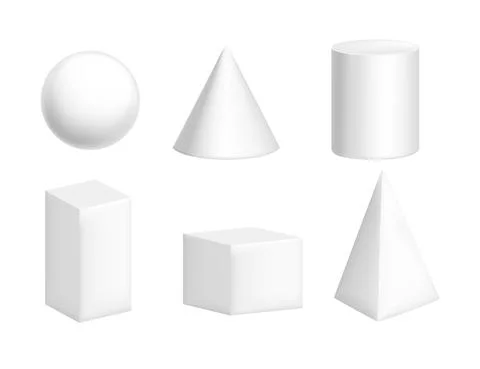 Set of simple geometric shapes in white color vector illustration on white ba Stock Illustration