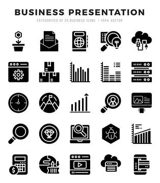Set of simple Glyph Business Presentation Icons. Glyph art icons pack. Stock Illustration