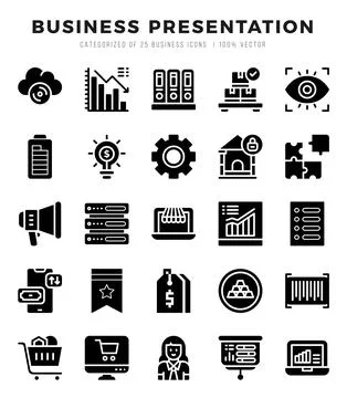 Set of simple Glyph Business Presentation Icons. Glyph art icons pack. Stock Illustration