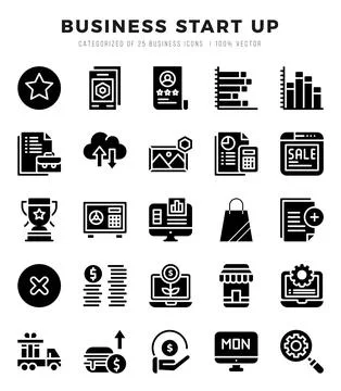 Set of simple Glyph Business Start Up Icons. Glyph art icons pack. Stock Illustration