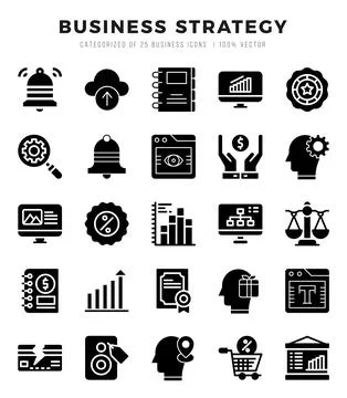 Set of simple Glyph Business Strategy Icons. Glyph art icons pack. Stock Illustration