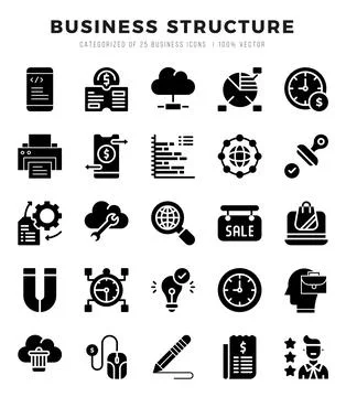 Set of simple Glyph Business Structure Icons. Glyph art icons pack. 스톡 일러스트