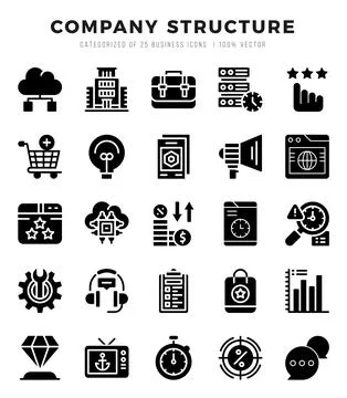 Set of simple Glyph Company Structure Icons. Glyph art icons pack. Stock Illustration
