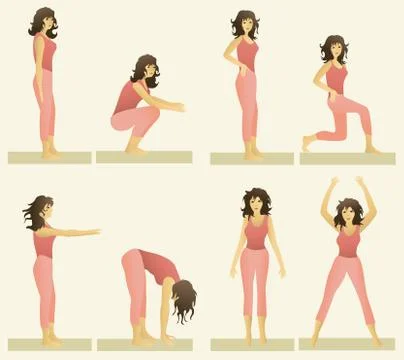 Set of simple gymnastic exercises Stock Illustration