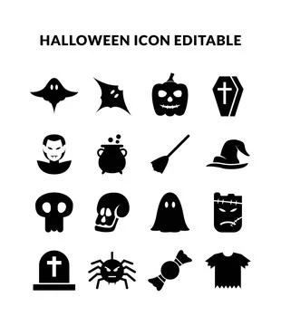 Set of simple halloween icon editable. halloween glyph icons Stock Illustration