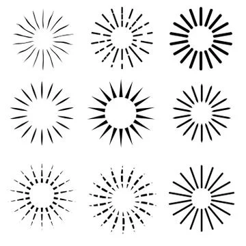 Set of Simple Hand Draw Sketch sunburst Stock Illustration