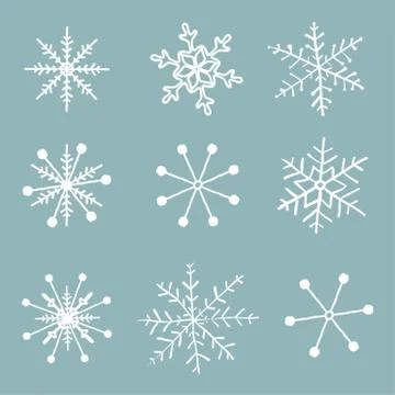 Set of simple hand drawn snowflakes. Stock Illustration