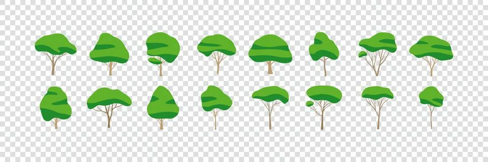 Set of simple hand drawn tree flat design vector editable Illustrazione stock
