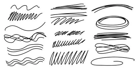 Set of simple hatching, lines and underlines in doodle sketch style Stock Illustration