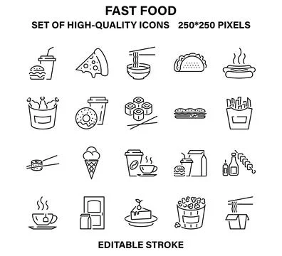 A set of simple but high-quality fast food icons Stock Illustration