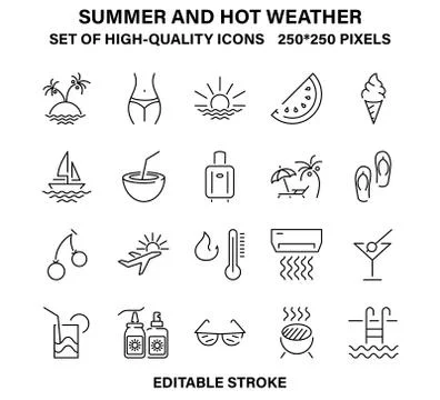 A set of simple but high-quality icons about summer and hot weather Stock Illustration