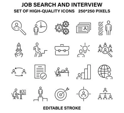 A set of simple but high-quality icons about job search and interview. Stock Illustration