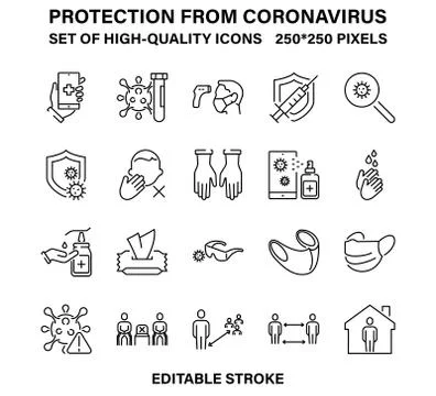 A set of simple but high-quality icons for the prevention of coronavirus and Stock Illustration
