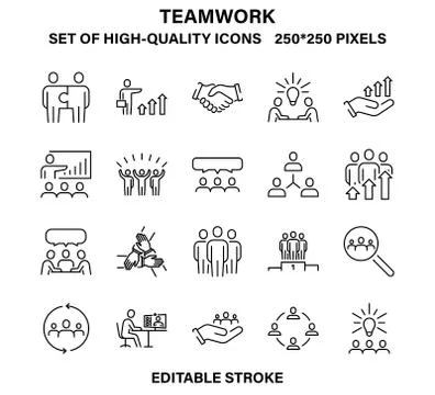 A set of simple but high-quality icons on the topic of teamwork. Stock Illustration