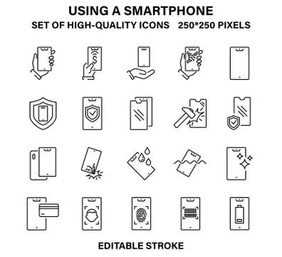 A set of simple but high-quality icons about using your smartphone. Stock Illustration