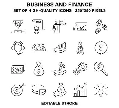 A set of Simple but high-quality linear icons for business and Finance. Stock Illustration