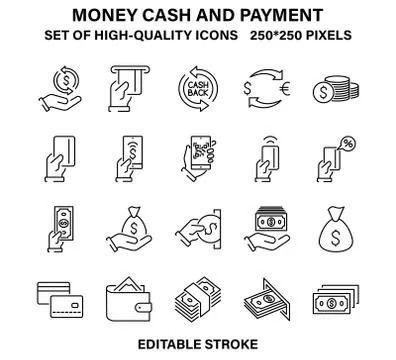 A set of simple but high quality linear icons illustrating money cash and pay Stock Illustration