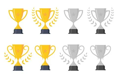 Set simple icon trophy cup design element Stock Illustration