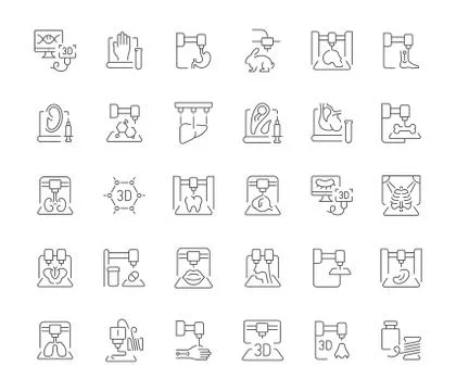 Set of Simple Icons of 3D Bioprinting. Illustrazione stock