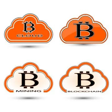 Set of simple icons of a cloud with a bitcoin symbol Stock Illustration