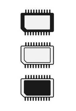 Set of simple icons of microchips or processors. Filled silhouette. Stock Illustration