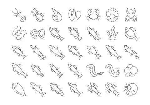 Set of Simple Icons of Seafood Free Stock Illustration