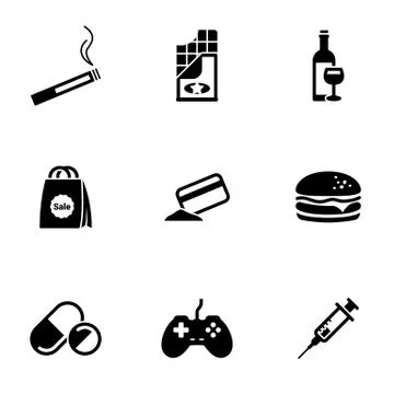 Set of simple icons on a theme Addiction, vector, design, collection, flat, s Stock Illustration