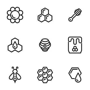 Set of simple icons on a theme Bee, honey, sweet, vector, set. White backgrou 스톡 일러스트