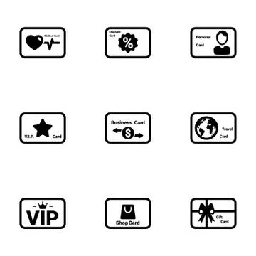 Set of simple icons on a theme Card, vector, design, collection, flat, sign, Stock Illustration