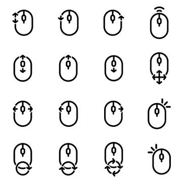 Set of simple icons on a theme Computer mouse, control, gestures , vector, se Illustrazione stock