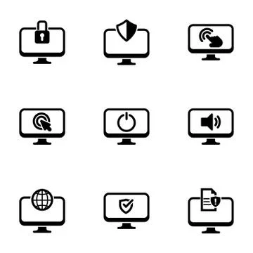 Set of simple icons on a theme Computer, monitor, service, interaction , vect Stock Illustration