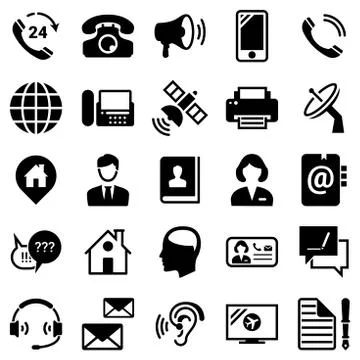 Set of simple icons on a theme Contact, connection, communication devices, ve Illustrazione stock