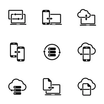 Set of simple icons on a theme Data exchange, vector, design, collection, fla Stock Illustration