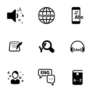 Set of simple icons on a theme Dictionary, translator, training , vector, ... Stock Photos