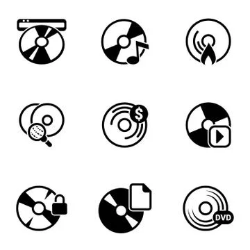 Set of simple icons on a theme Disk, record, dvd, cd, vector, set. White back Stock Illustration