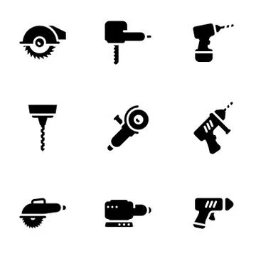 Set of simple icons on a theme electric work tools , vector, set. White backg Stock Illustration