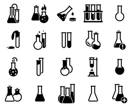 Set of simple icons on a theme Flask, laboratory, experiment, vector, design, Stock Illustration