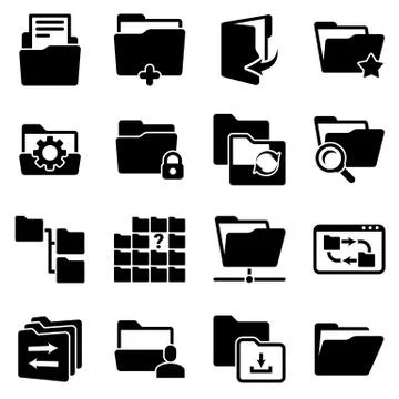 Set of simple icons on a theme Folder, documents, files, vector, design, coll Stock Illustration