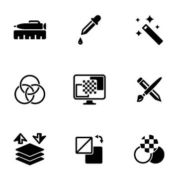 Set of simple icons on a theme Graphic design, drawing, tools, vector, set. W Stock Illustration