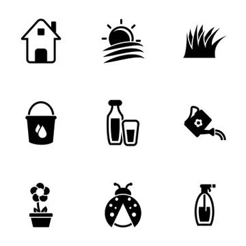 Set of simple icons on a theme House, plot, farming, farming, vector, set. Wh Ilustración de archivo