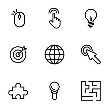 Set of simple icons on a theme Internet, communication, creativity, purpos... Foto stock
