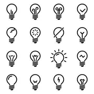 Set of simple icons on a theme Lamp, lighting, vector, set. White background Stock Illustration
