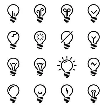 Set of simple icons on a theme Lamp, lighting, vector, set. White backgrou... Stock Photos