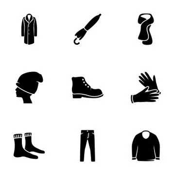 Set of simple icons on a theme men's clothing, vector, design, collection, fl Stock Illustration