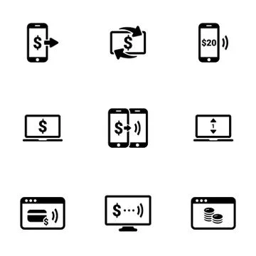 Set of simple icons on a theme Mobile payment, vector, design, collection, fl Stock Illustration