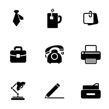 Set of simple icons on a theme Office, work, business, vector, set. White ... Stock Photos